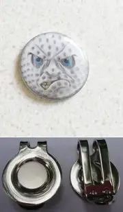 1 ONLY ANGRY FACE GOLF BALL MARKER 25mm & HAT CLIP