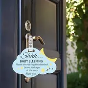 ORIGACH 2 Pack Cloud Shape Baby Sleeping Hanging Sign, Please Do Not Knock Or Ring The Bell Plaque Acrylic Door Hanger with Hanging Strap and Clip for Baby Room Nursery Front Door Door Knob Decor