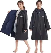 [Hiturbo] Kids Waterproof Changing Robe: Windproof Warm Robe Oversized Coat Surf Poncho with Short Fleece Lining
