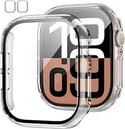 2 Pack Case for Apple Watch Series 10 42/46mm Screen Protector, Slim Hard PC Case with Tempered Glass Screen Protector HD Ultra-Thin Bubble-Free Cover For Apple Watch 10 42/46mm,Clear+Clear