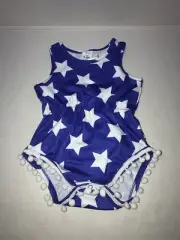 NWT Patriotic Stars American baby Pom Pom One Piece romper Sz 9-12 Mo Labor Day