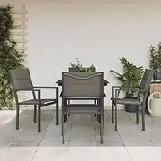 5 Piece Garden Dining Set Black Steel and Textilene, Conversation Sets