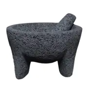 LINDO 8.6" Handmade Lava Stone Molcajete Mortar and Pestle for Herbs & Spices