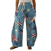 Women's Pants Trousers Palazzo Pants Fashion Streetwear Full Length Mid WaistPantsAmerican Independence Day Print National Flag Elastic Waist Comfy Comfortable