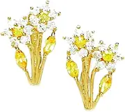 [JewelryWeb] 14k Yellow Gold November Yellow CZ 2 flowers Leaf Leverback Earrings 16x10mm Stud Earring for Women