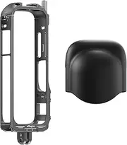 Panoramic Camera Video Cage Dual Cold Shoe Mounts with Silicone Lens Cap Metal Protective Frame Camera Cage Compatible with X4 Vlog Accessories, Foldable Magnetic Two-Prong Mount