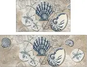 Xsinufn Nautical Kitchen Rugs Set 2 Piece,Ocean Theme Seashell Decorative Rugs for Kitchen, Tropical Beach Low-Profile Floor Mats Decorations for Home Kitchen (17"x48"+17"x30")