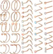 [ONESING] 23-40 Pcs Gold Nose Rings for Women 18G 20G Nose Piercing Jewelry L Shape Nose Studs Nose Rings Hoop Nose Jewelry Gold Stainless Steel Studs Screw Body Piercing Jewelry for Women Men