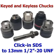 SDS Plus to Drill Chuck Adapter Keyed or Keyless 13mm 1/2″-20 UNF Click in