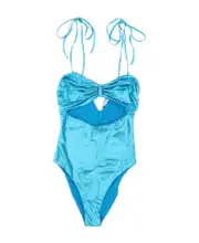 laminated-jersey ruched swimsuit XS Blue