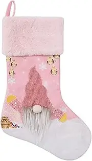 [Generic] Christmas Stocking Pink Christmas Sparkly Socks with Snowman Santa Elk Bear Printing Xmas Candy Gift Bag Fireplace Xmas Tree Decoration Year Christmas Stockings