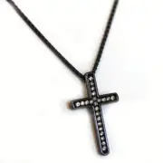DAVID YURMAN NEW Silver/Blk Rhodium Petite Pave Diamond Cross Necklace 16-17"