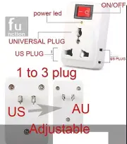 1to3 Universal UK EU AU to US/AU Plug Power AC Travel Adapter Converter on/off