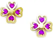 [JewelryWeb] 14k Yellow Gold Red CZ Simulated Diamond Flower Screw Back Earrings 9x9mm Stud Earring for Women