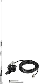 [Bingfu] VHF UHF 136-174MHz 400-470MHz Soft Whip CB Radio Antenna Vehicle Car SUV Truck CB Radio Ham Radio Amateur Radio Antenna with Lip Mount Fixed Bracket UHF PL-259 Male 5m/16.5 feet RG58 Cable