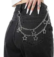 [Tgirls] Hip Hop Pants Chain Goth Jean Chains Star Punk Pocket Chain for Women Layered Acrylic Keychains Cute Trouser Chain Rock Wallet Chain for Men Waist Body Accessories for Girls