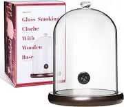 TMKEFFC Smoking Cloche For Food Drinks With Wood Base, Cocktails Smoke Infuser Accessory, Glass Dome for Smoker Gun