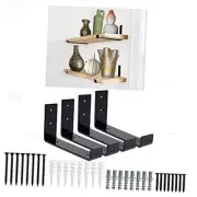 Shelf Brackets 4 Pack Heavy Floating Duty 6.0" L x 4.0" H x 1.5" W Black Metal