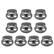 0.7x0.5" Cord Locks, 10Pcs Double Hole Spring End Toggle Stopper, Black