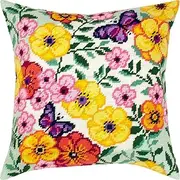 Brvsk Summer Flower Bed. Embroidery Kit w/Printed Tapestry Canvas (40 × 40 cm) — Embroidery Cushion Kit for Creative Home Décor — Needlework Kit for Adult Beginners