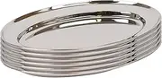 Argon Tableware 30 x 20.5cm Serving Platters - 6 Pack - Stainless Steel Chrome Dinner Tray Oval Plate Small Appetizer Serving Dishes for Party, Events, Table Service, Snack Platters
