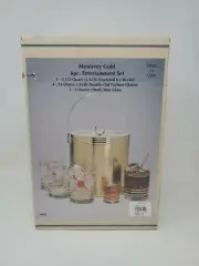 NOS Custom Deco Inc Ice Bucket & Glassware Monterey Gold 6pc Entertainment Set