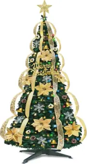6Ft Pop up Full Christmas Tree Prelit Dual Color Change and Pre-Decorated 80 Orn