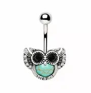 Body Accentz 316L Stainless Steel Turquoise Owl Navel Ring