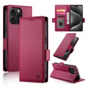 Wallet Case for IPhone 15 Pro Max,Slim Protective Shockproof Case With Card Holder,Premium PU Leather Kickstand-Red