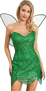 [Edhomenn] Women's Halloween Cosplay Forest Green Fairy Fancy Dress Sequin Short Dress with Wings