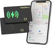 [Apple MFi Certified] VOCOlinc Air Tag Card Rechargeable Wallet Tracker 1.6mm 2 Pack Black, Item Finder Work with Apple Find My APP (iOS Only, Android not Supported),Locator for Luggage, Suitcase, Bag