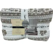 Nicole Miller Block Print King Brown and White Floral Cotton Quilt 106”x92”