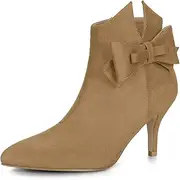 [Allegra K] Women's Point Toe Bow Stiletto Heel Ankle Boots