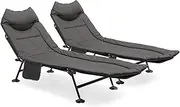 MADOG Camping Beds for Adults, 180° Adjustable Reclining Outdoor Lounger Cot Bed for Sleeping with Carry Bag, Portable Camping Bed for Outdoor Camping Office Use, Supports 250 lbs (Black, Set of 2)