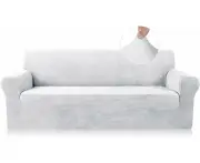 Elastic Velvet Sofa Cover Couch Cover With Armrests 1 Piece Spandex Stretch Velvet Elastic Sofa Cover For Pets (White, 3 Seater)