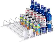 Drink Organizer for Fridge, Self-Pushing Soda Can Dispenser for Refrigerator, Width Adjustable Beverage Pusher Glide - Holds up to 25 Cans (15" D, 5 Rows)