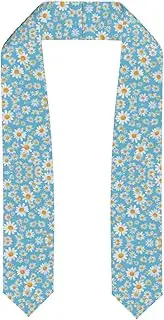 [SKKNT] White Daisy In Light Blue Background Print Graduation Shawl Stole For Academic Commencements Honor Sash Congratulations Gift