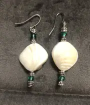 Handmade Natural Shell Green Crystal Dangle Style Earrings