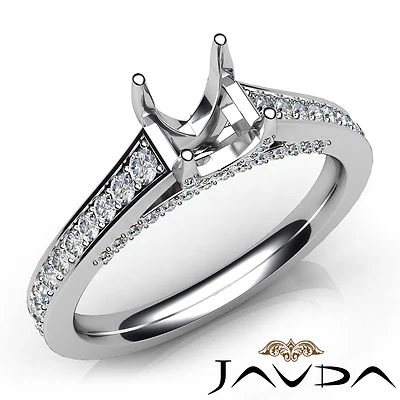 Asscher Semi Mount Pave Setting Diamond Engagement 14k White Gold Ring 0.75Ctw