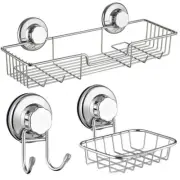 Vacumn Suction Cups Shower Caddy Soap Dish Double Bath Hookbath Organizer