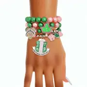 AKA Sorority Inspired Pink Green Pearl Bracelets