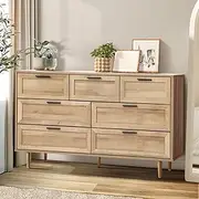 Oikiture Chest of Drawers Dresser Chest with 7 Storage Cabinet Tallboy Natural