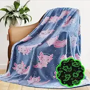 Axolotl Blanket Glow in The Dark Salamander Blanket Soft Pink Axolotl Gifts Kids Blue Blanket Throw