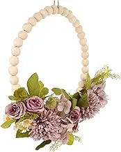 HOOTNEE Wedding Wooden Bead Garland Spring Wreath Artificial Greenery Hanging Decor for Front Door Farmhouse Style Floral Ornament Material for Home Event Decoration
