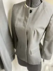 NEW Ann Taylor Pant Suit Size 2 Gray Two Piece Set Wool Stretch French Placket