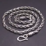 Pure S925 Sterling Silver Chain Men's 4.5mm Twist Rope Link Necklace 42-43g 20in