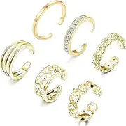 [Kanghe] 6/8/12PCS Adjustable Silver Toe Rings for Women Various Types 14K Gold Plated Band Rings Open Toe Ring Set Women Summer Beach Jewelry, Metal