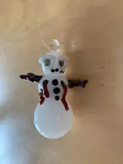 Hand blown Art Glass Zombie Snowman figurine ornament white 2.25 inches