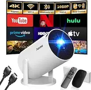 Mini Projector, 1080P 4K Support 180° Rotation Portable Streaming Projector, Small Video Projector Supports 2.4/5G Dual WiFi and Bluetooth 5.0, with Android and iOS Smart Projector, Double Control