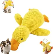 Calming Duck Cat Toy, Calming Duck with Soft Squeaker, Upgraded Quack-Quack Duck, Durable The Mellow Cat Duck, Soft Plush Yellow Stuffed Duck Cat Toy with Quacking Sound for Indoor Pet (Medium)
